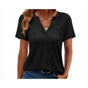 NWT ~ TICTICMIMI Black V-Neck Short Sleeve Casual Top ~ Women's Medium Two Tops